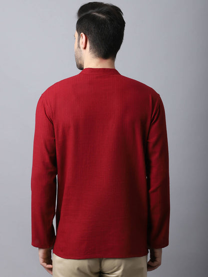 Even Apparels Maroon Pure Cotton Men's Kurta With Band Collar