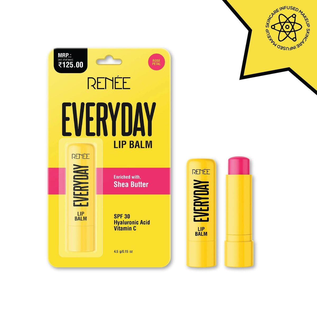 Renee Everyday Tinted Lip Balm - Rose Petal, Moisturizes & Protects with SPF 30