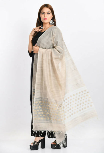 Mominos Fashion Moeza Women's Banarsi Cotton Woven Design Beige Dupatta