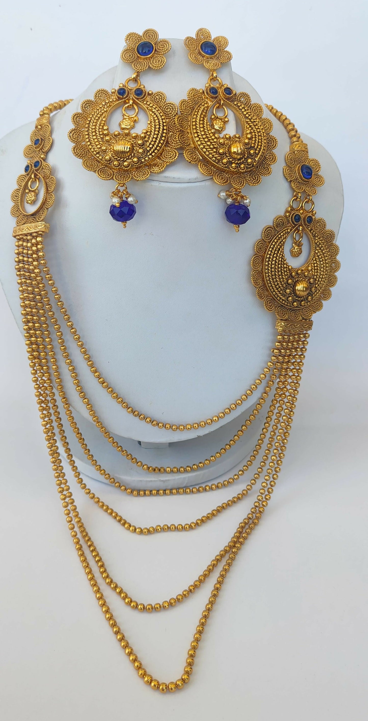 Blue Kemp Layer mugappu Necklace Set