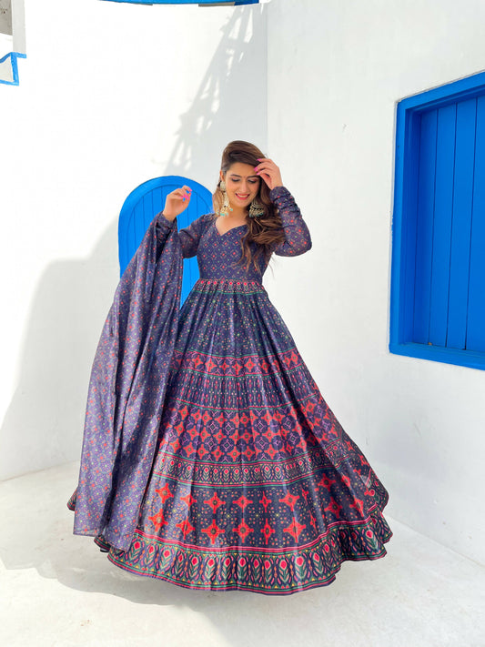 Partywear Designer Blue Chanderi Suit - Anbazaar