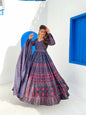Partywear Designer Blue Chanderi Suit - Anbazaar