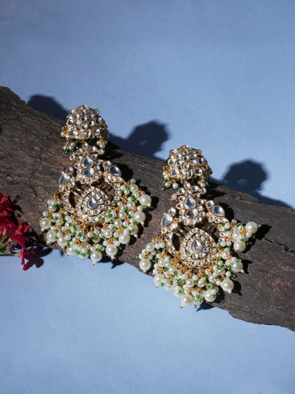 Kundan Chand Earrings (Gold) - Ruby Raang