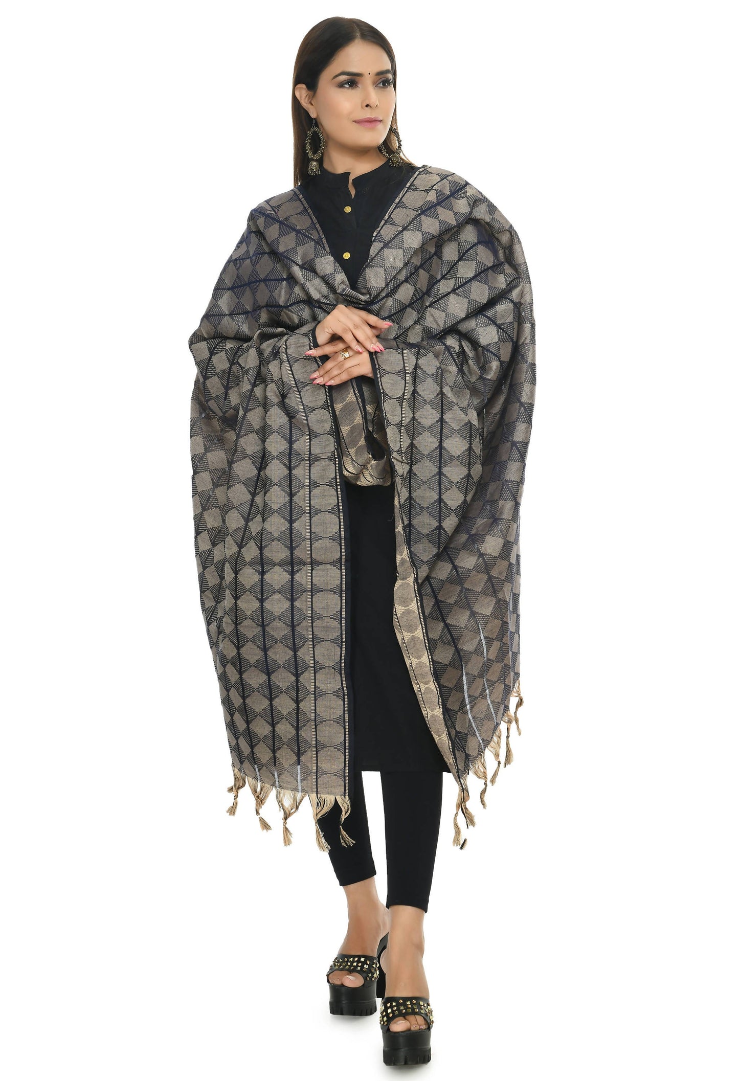 Mominos Fashion Moeza Beautiful Handloom Cotton Navy Blue Dupatta