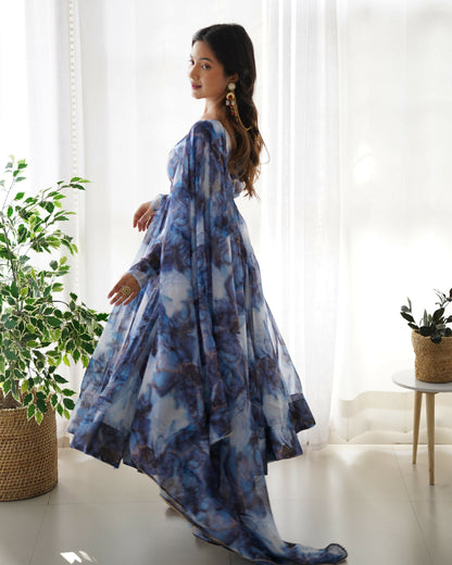 Joban Fashion Navy Blue Kurta Set Organza Sequin Embroidery Work