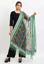 Mominos Fashion Moeza Women's Orgenza Multi Thread Mirror Work Pista Green Dupatta