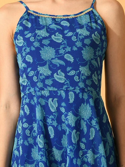 Myshka Women's Blue Fit and Flare Party Dress