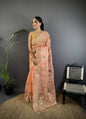 Joban Fashion Peach Handloom Banarasi Organza Silk Khatali Butta Work Saree