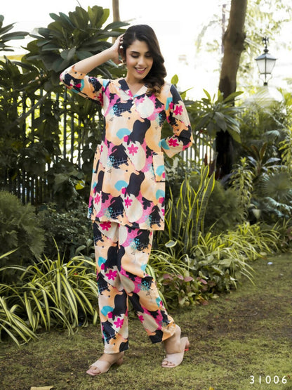 Casual Fashionable Multi Muslin Cotton co-ord set - Manya