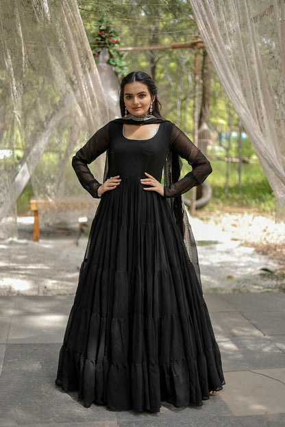 Joban Fashion Black Georgette Sequence Embroidery Work Kurta Set