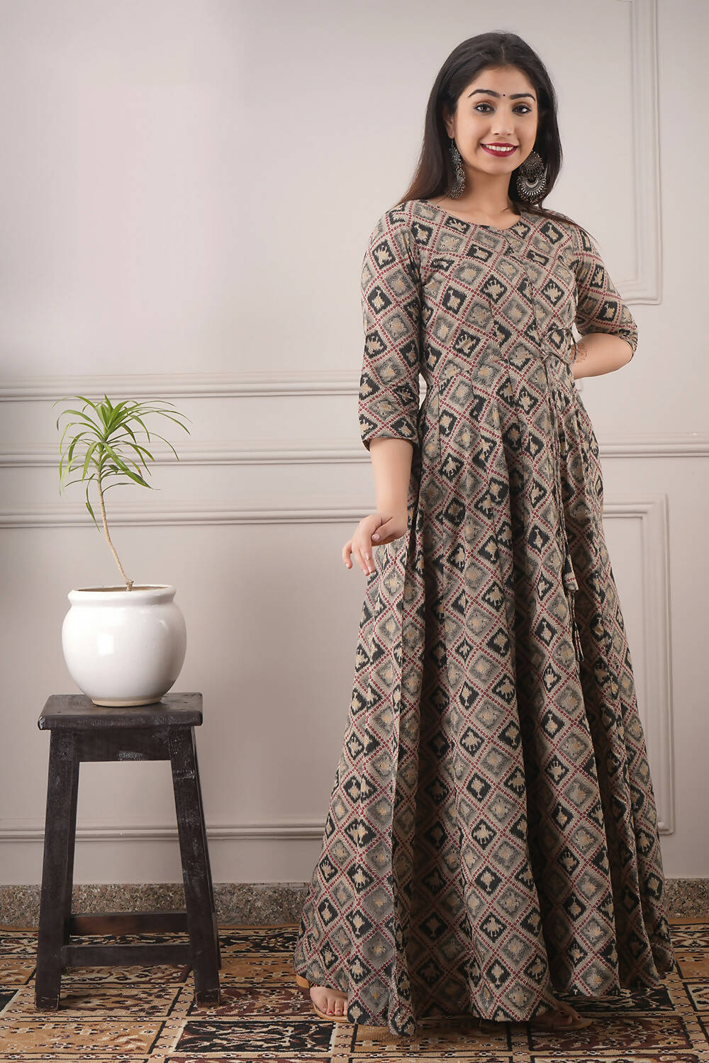 Partywear Designer Hand Screen and Foil Print Multi Pure chanderi Gown - Anbazaar