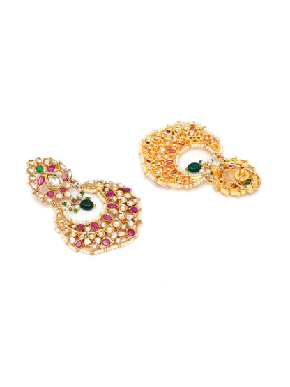 Kundan Chand Earrings (Gold) - Ruby Raang