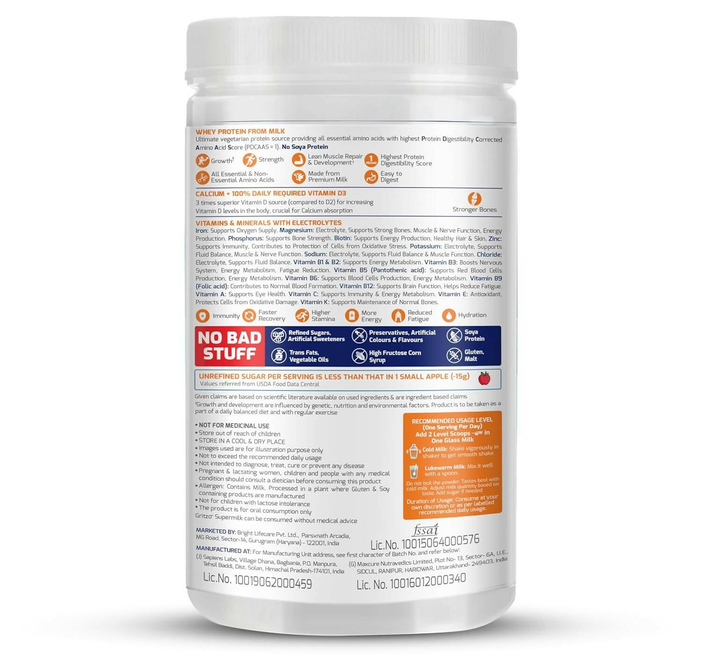 Gritzo SuperMilk Overall Growth (10-12y Girls), Zero Refined Sugar, 21 Vitamins & Minerals