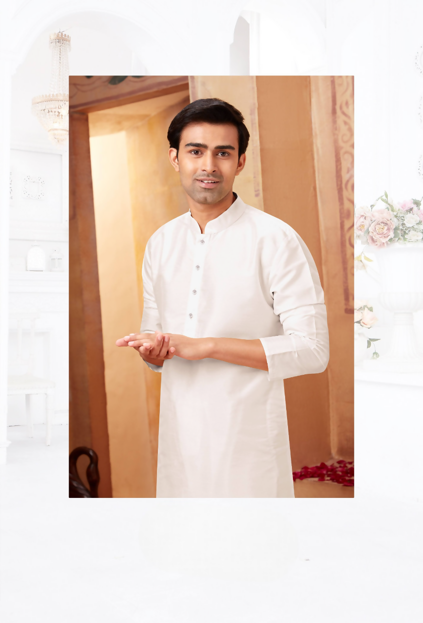 Joban Fashion White Art Silk Kurta Pyjama
