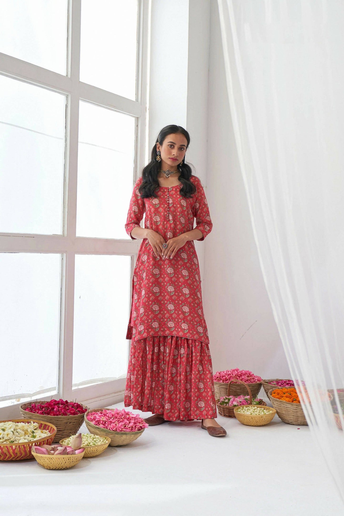 Designer Stylish Red Muslin Stitched Suit With Dupatta - Anbazaar