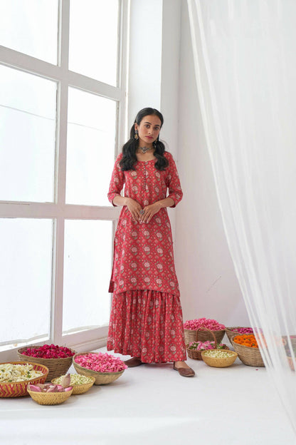 Designer Stylish Red Muslin Stitched Suit With Dupatta - Anbazaar