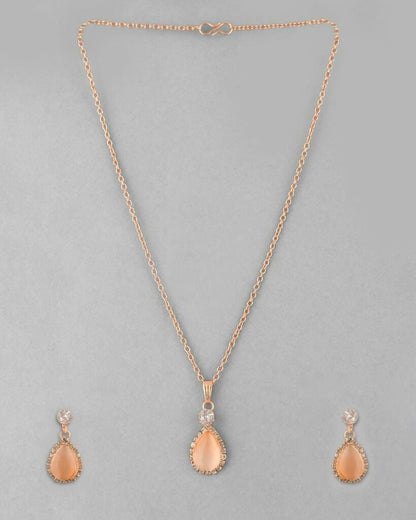 VOJ Gold-Polished Yellow Stone With AD Stone Studded Chain Set