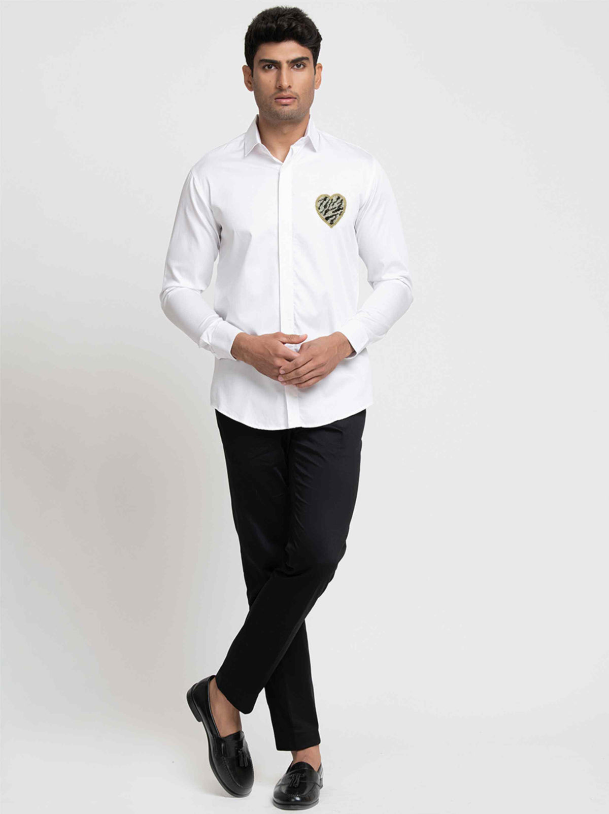 White And Black Heart Shaped Patch Shirt by Hilo Design