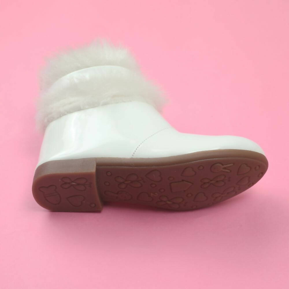 Tiny Bugs Girls Faux Fur Detail Winter Boots - White