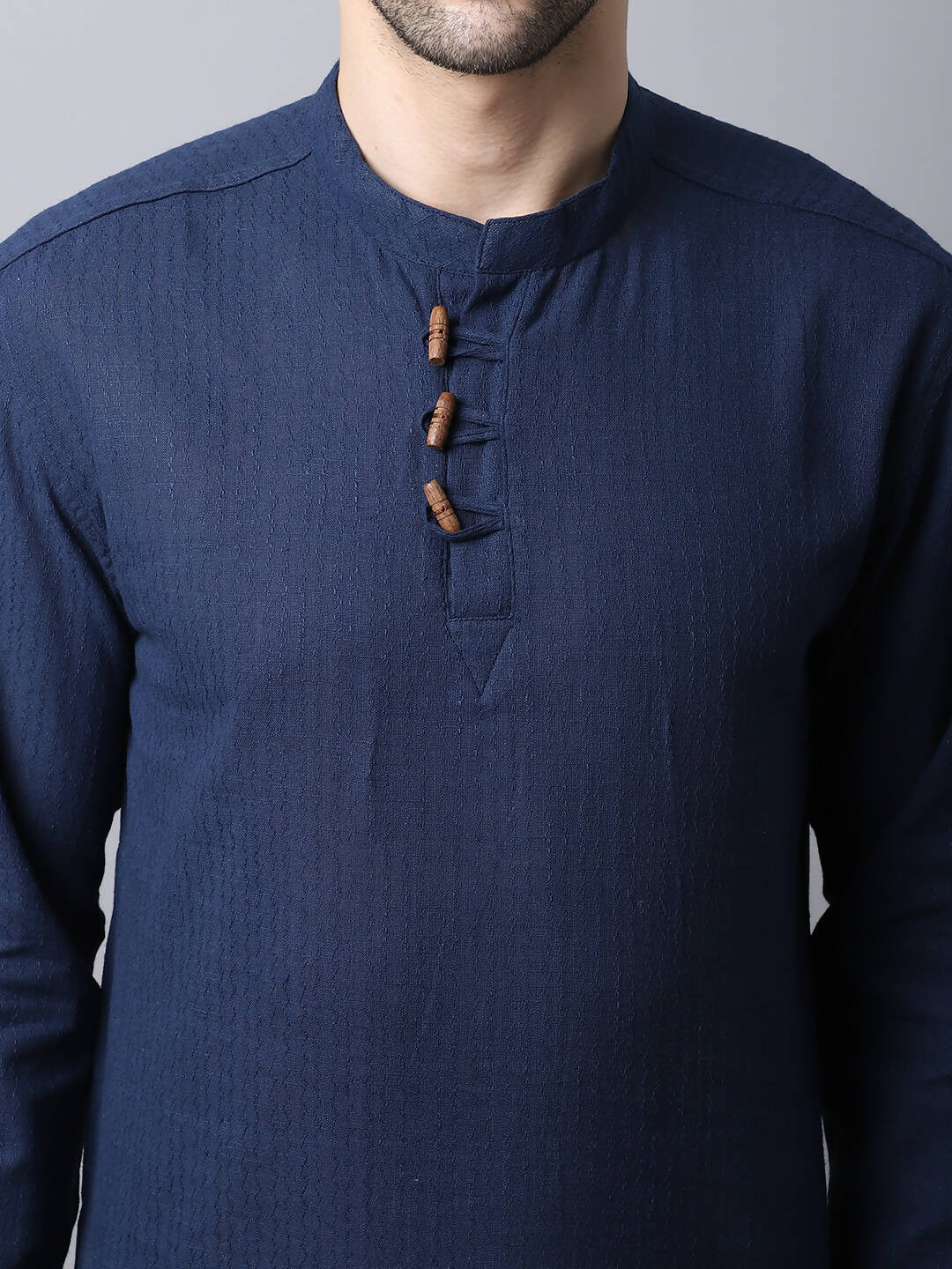 Even Apparels Navy Pure Cotton Men's Kurta With Band Collar