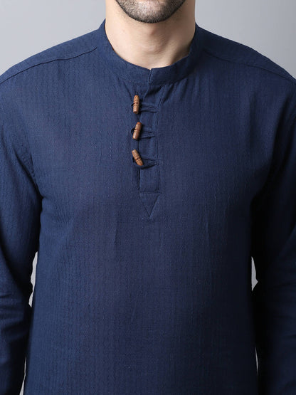 Even Apparels Navy Pure Cotton Men's Kurta With Band Collar