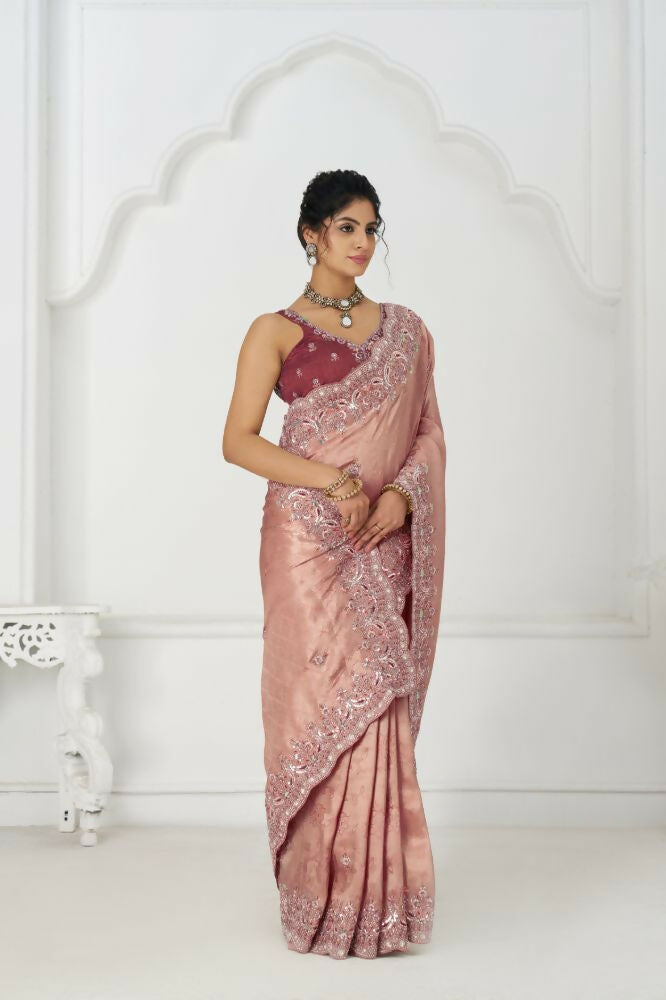 Kesar Fab Latest Pink Pure Dola Viscouse Silk With Sequins And Beads Embroidery For Brides Saree