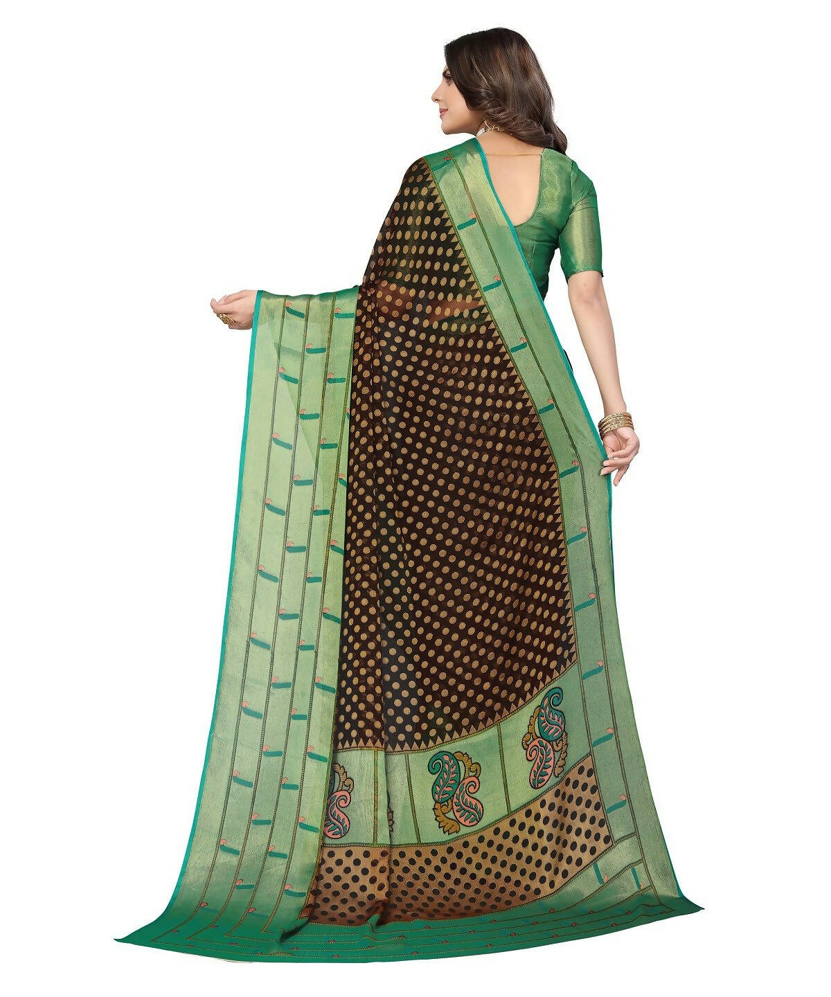 Vamika Black Chiffon Brasso Bollywood Style Woven Saree (DIMPLE BLACK)