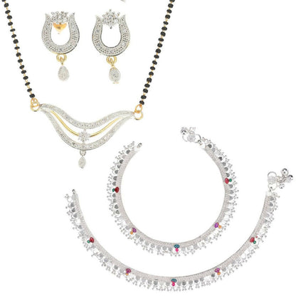 AanyaCentric Gold-Polished Mangalsutra Pendant Earring Set & Silver Plated Anklet