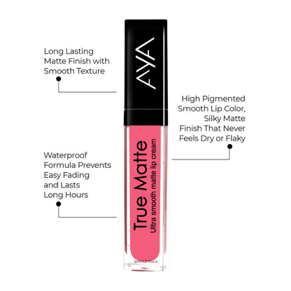 AYA True Matte Liquid Lipstick, Ultra Smooth Matte Lip Cream - 05 Pink