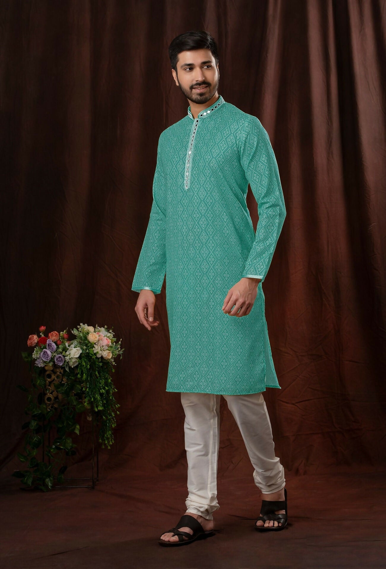 Joban Fashion Green Art Silk Kurta Pyjama