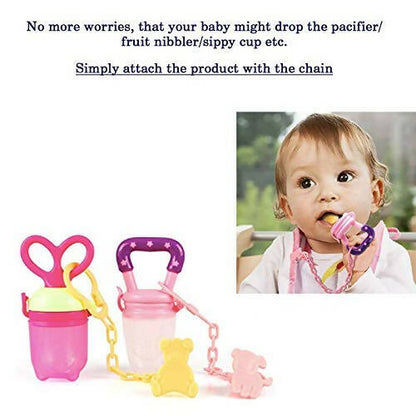 Safe-O-Kid Animal Design Silicone Pacifier/Soother With Holder Chain And Clip, Blue Bear