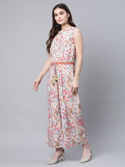 Ahalyaa Womens Pink Crepe Digital Print Floral Jumpsuit