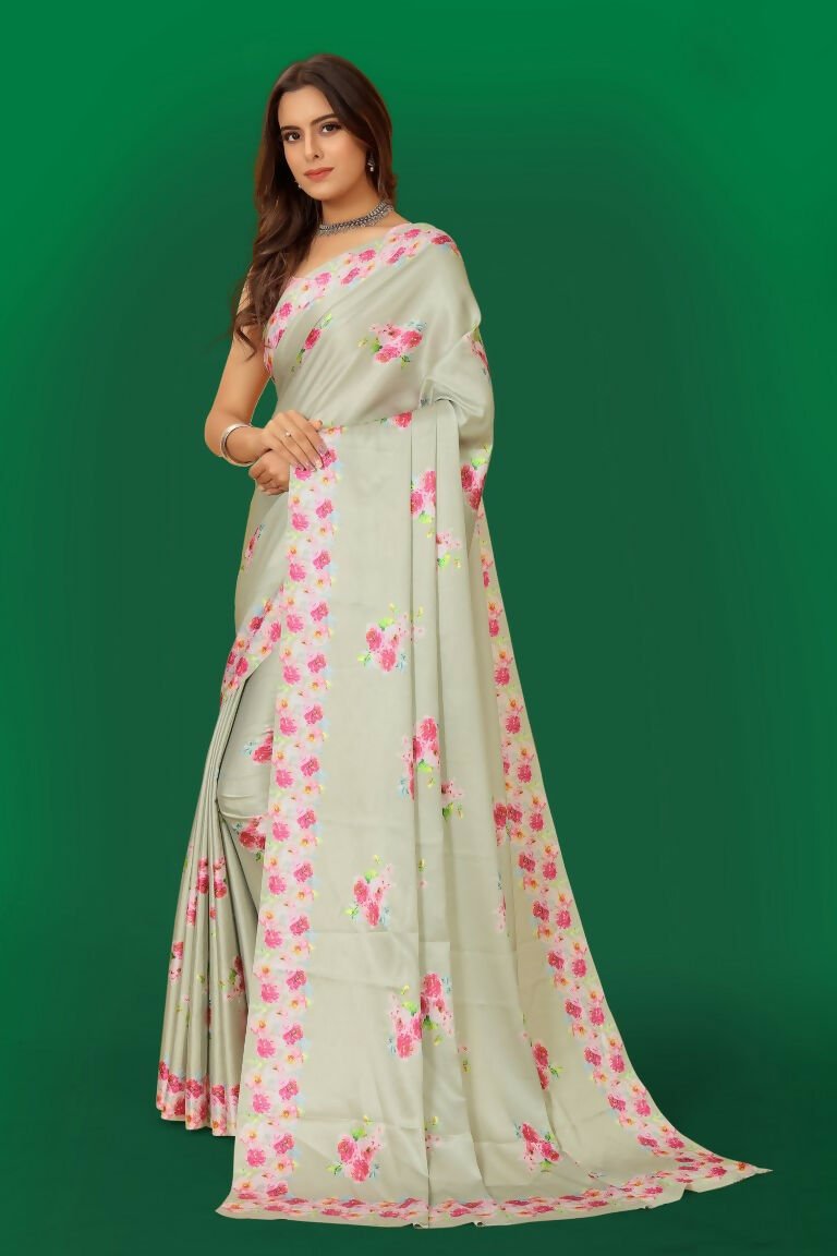 Aayaa Designer Printed Satin Saree - Multi Color