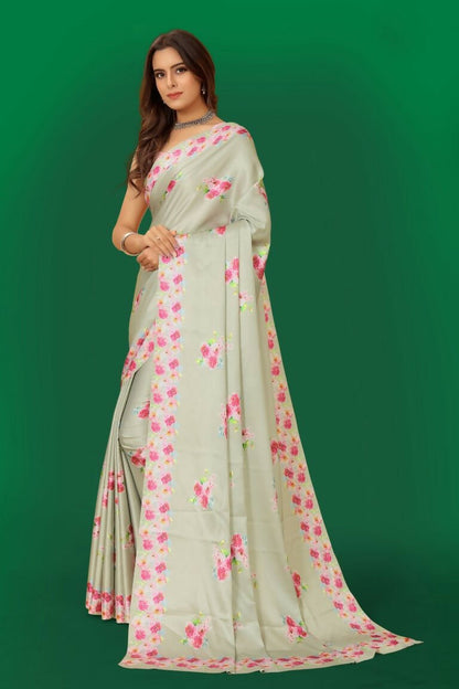 Aayaa Designer Printed Satin Saree - Multi Color