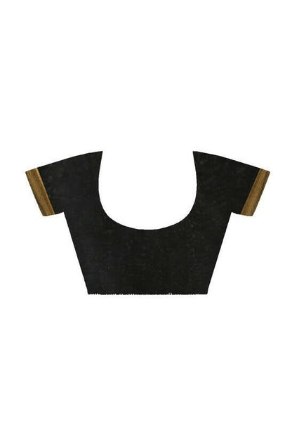 Mominos Fashion Moeza Black Bhagalpuri Handloom Silk Jay Shree Saree with unstitched Blouse piece