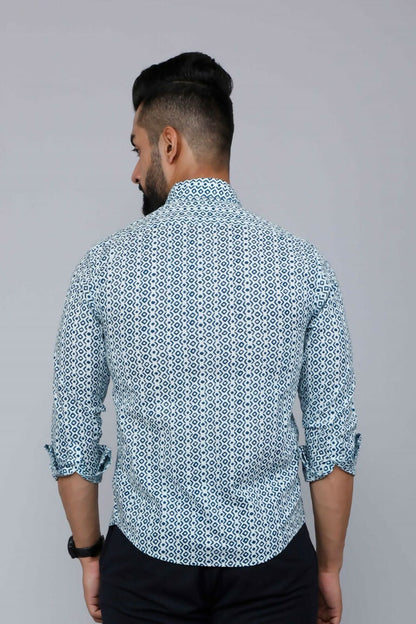 Miravan Men's White & Blue Premium Cotton Floral Print Casual Shirt
