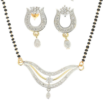 AanyaCentric Gold-Polished Mangalsutra Pendant Earring Set & Silver Plated Anklet
