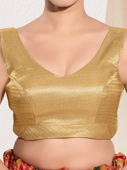 Joban Fashion Black Gold Mulberry Silk Padded Blouse With Sweetheart Neck Sleeveless