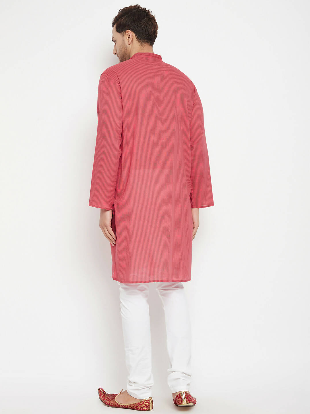 Even Apparels Rust Pure Cotton Long Men's Kurta With Band Collar