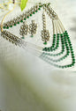 Mominos Fashion Johar Kamal Gold-Polished Rani Haar with Green and Off white Pearls Jewellery Set
