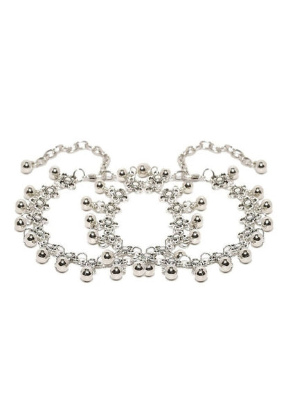 Mominos Fashion Kamal Johar Oxidised Silver Adjustable Anklets