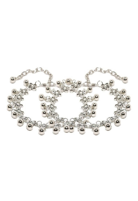 Mominos Fashion Kamal Johar Oxidised Silver Adjustable Anklets