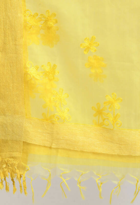 Mominos Fashion Moeza Women's Orgenza All Over Chikan Work Lemon Yellow Dupatta