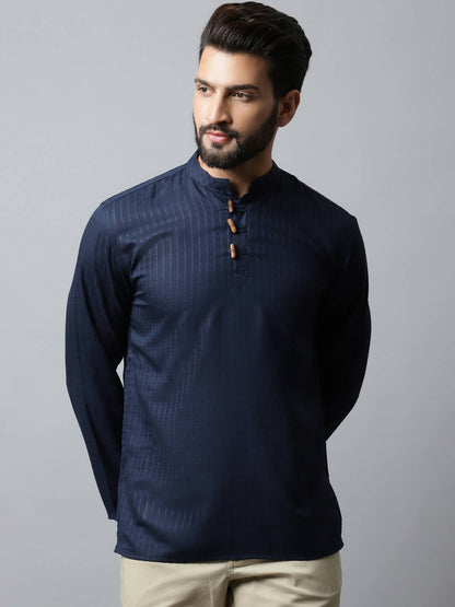 Even Apparels Navy blue Color Pure Cotton Men's Kurta With Side Placket (CHK082)