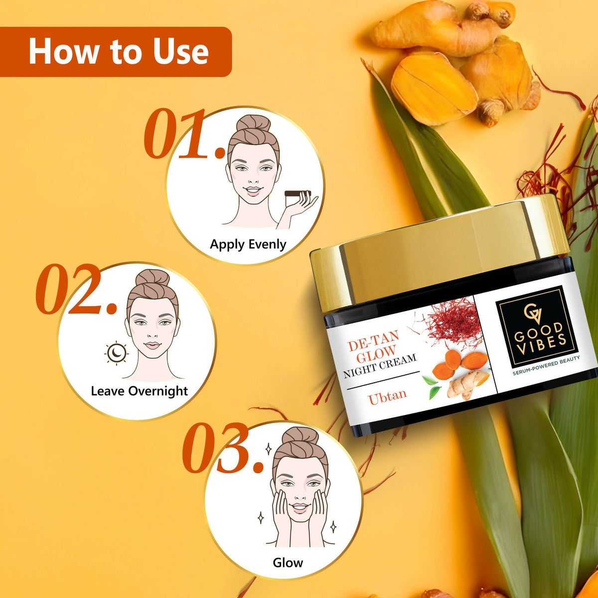 Good Vibes De-Tan Glow Night Cream Ubtan with Power of Serum, Tan free, Brightening, Pigmentation