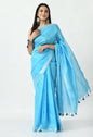 Mominos Fashion Moeza Sky Blue Bhagalpuri Handloom Silk Linen Saree with unstitched Blouse piece