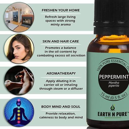 Earth N Pure Essential Oils (Peppermint, Sweet Orange, Eucalyptus, Tea tree, Lavender & Rosemary)