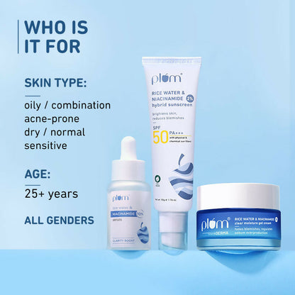 Plum Niacinamide Serum, Moisturizer & Sunscreen Kit For Bright, Blemish-Free, Hydrated Skin