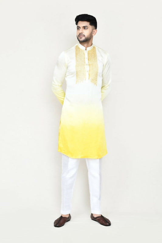 Joban Fashion Yellow Colored Satin Silk Fabric Kurta With Straight Fit Pant