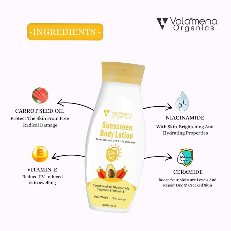 Volamena Sunscreen Body Lotion With Carrot Seed Oil Protects From UVA & UVB